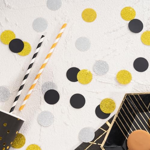 MOWO Gold Black and Silver Confetti Table Decoration, 1.2'', 200pc - Image 2