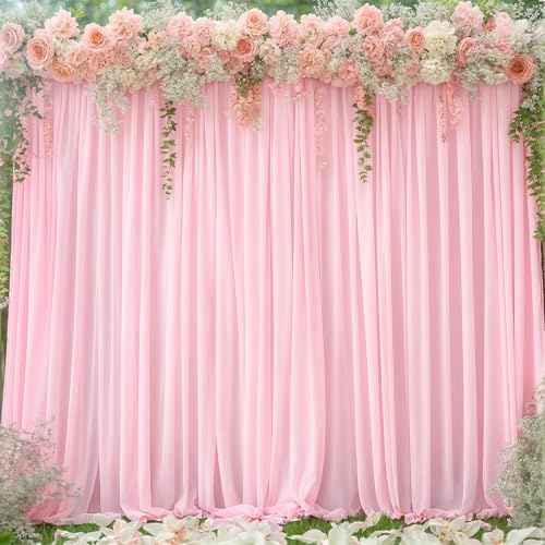 8x10FT Baby Pink Backdrop Curtains for Wedding Parties, Wrinkle Free Polyester Photography Backdrop Drapes for Wedding Baby Shower Birthday Parties Stage Background Stand Decorations 4x10ft,2 Panels by Partisky