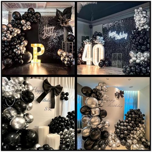 412Pcs Black and Silver Balloons Arch Kit, Latex Balloons Different Sizes 18 12 10 5 Inch for Birthday, Wedding, Graduation, Anniversary Decorations - Image 6