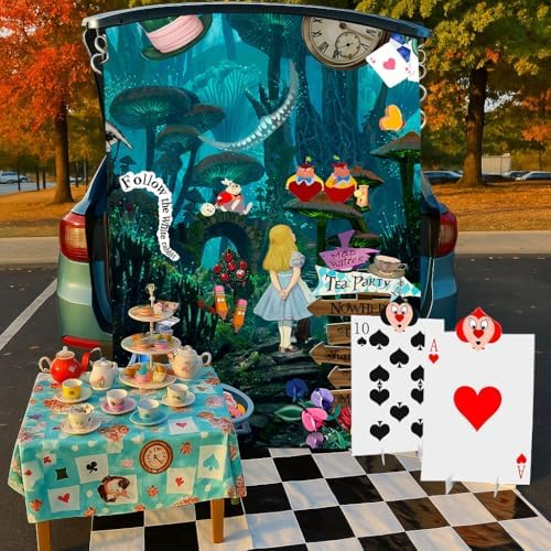 Alice Party Decorations,Trunk or Treat Car Decorations Kit for SUV ,Wonderland Backdrop&Queen of Hearts Solider Stand Cards for Themed Tea&Birthday Party Costume Kits - Image 5