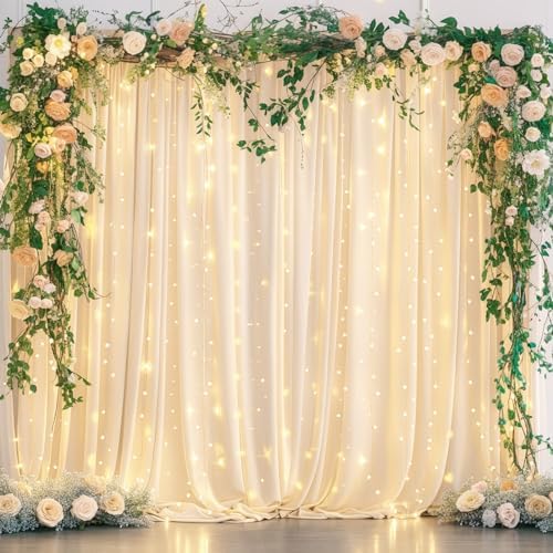 20 x 10ft Champagne Backdrop Curtain with Light String for Party - Image 2