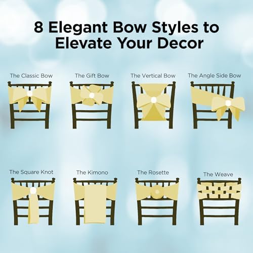 Leading Linens 10 pcs Yellow 108"x8" Satin Bow Sash Chair Cover Decoration - Image 5