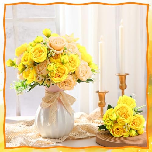 Geosar 16 Bundles Artificial Peonies Flowers,Yellow, Champagne - Image 4
