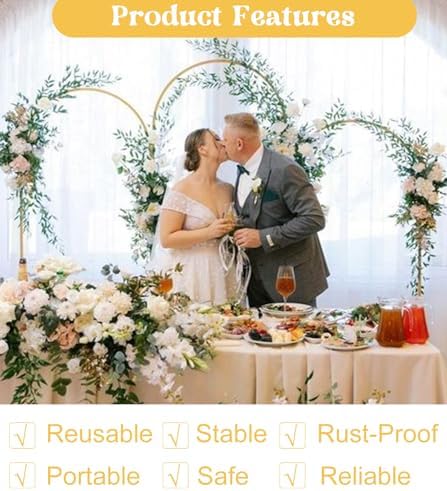 Fivenl Arch Backdrop Stand 6FT, 5FT, 4FT Set of 3 Gold Wedding Arch Stand Balloon Arch Stand Stable Metal Arch Backdrop Frame for Wedding Ceremony Birthday Party Bridal Baby Shower Banquet Decoration - Image 5