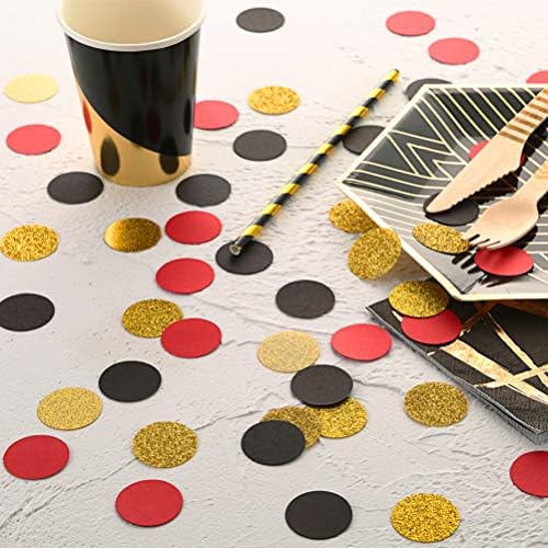 MOWO Gold Glitter, Black and Red Confetti Circles Table Decoration, 300pc - Image 6