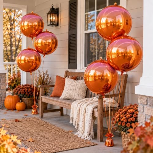 Metallic Pink Orange Round Foil Balloons, 22 Inch 6 Pcs 4D Fall Balloon - Image 5