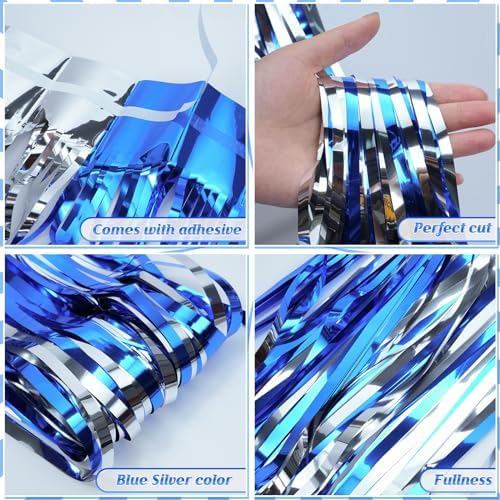 6Pack 3.3Ft x 6.6Ft Graduation Foil Fringe Curtain Backdrop Decorations, Blue Silver Metallic Tinsel Foil Streamers Curtain Photo Booth Background for Graduation Prom Wedding Birthday Party Decoration - Image 4