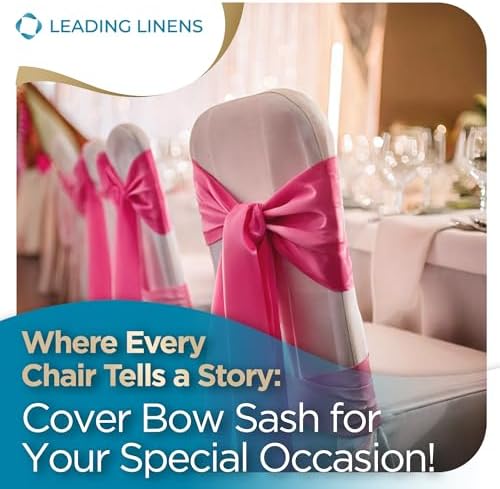 Leading Linens 12 pcs Hot Pink 108"x8" Satin Bow Sash Chair Cover Decor - Image 4