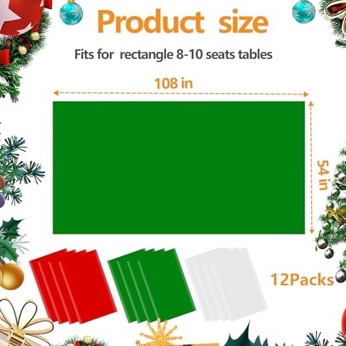 12 Pack Christmas Plastic Tablecloths, Red White Green - Image 2
