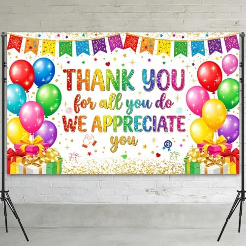 Appreciate You Banner Decorations, White Thank You for All You Do Backdrop Banner, Reusable Anti-Tear Fabric Background with 6-Meter Hanging Rope, Office Employee Staff Teacher Appreciation Party Supplies 71x43Inch - Image 4