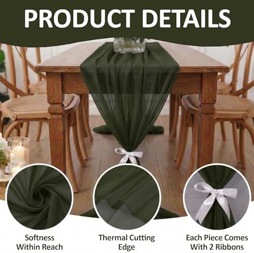 Pack of 20 Chiffon Table Runners 29 x 120 Inch, 14FT Long - Olive Green - Image 5