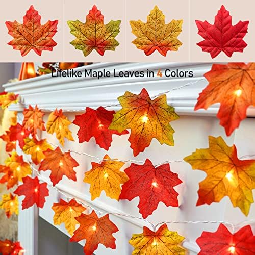 Runleo 4 Pack Fall Decorations Maple Leaf Lights Garland Total 40 ft 80 LED - Image 2