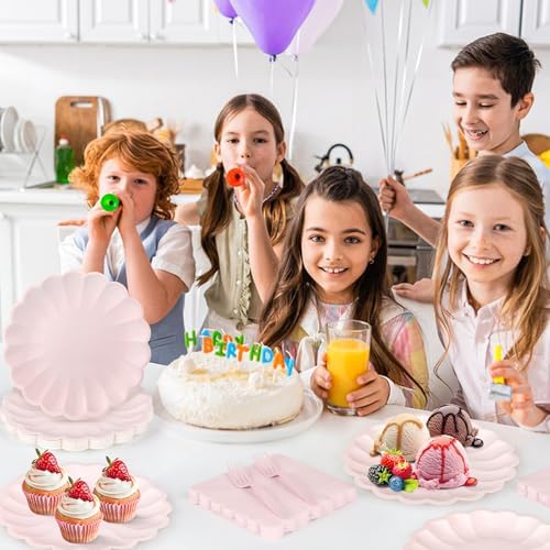 75 Pcs Pink Paper Plates and Napkins, Tableware Set Serve for 25 Guests - Image 6