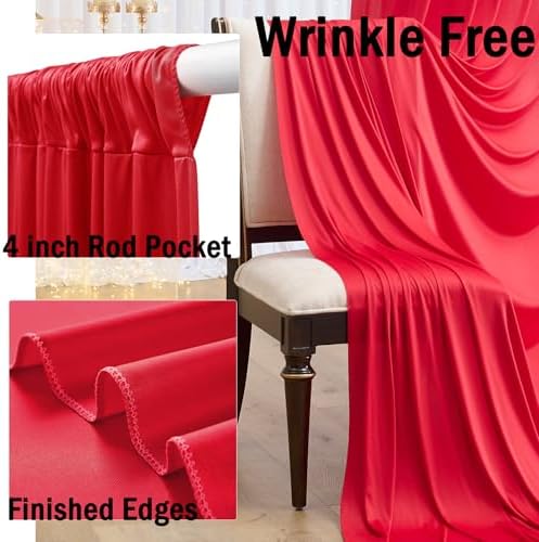 10x10ft Wrinkle Free Red Backdrop Curtains for Parties, 2 Panels 5x10ft Silky Polyester Photo Backdrop Drapes Back Drop Cloth Drapery for Wedding Birthday Photography Background Decor - Image 2