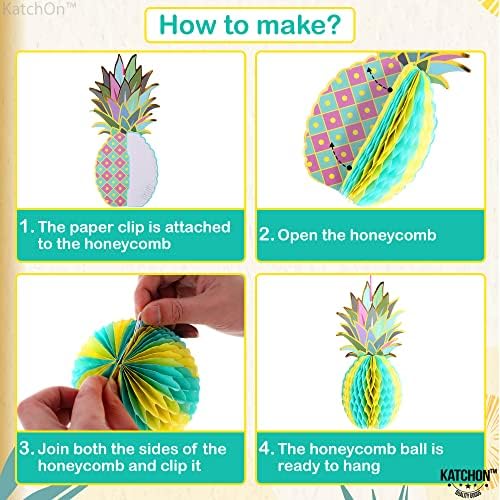 KatchOn 6 Pcs Pineapple Decor Centerpiece 12 Inch | Luau party Decorations Hawaiian Party Decorations, Tropical Party Decorations, Summer Party Decorations, Pineapple Honeycomb Tissue Centerpieces - Image 4