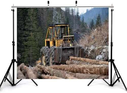 6x4ft Fabric Vintage Logging Tractor Backdrop Old Yellow Log Truck Timber Mountain Woods Photography Background Tapestry Party Rural Lumber Scene Decorations Banner Photo Booth Props - Image 3