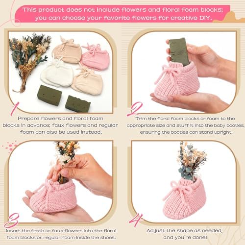 Tranqun 4 Sets Baby Booties Centerpiece No Floral DIY,Low Top,Pink - Image 3