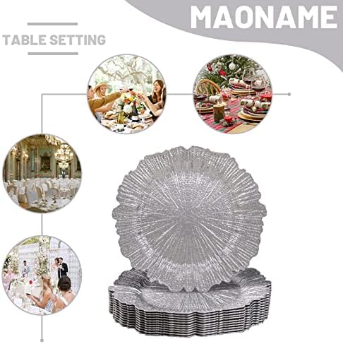 MAONAME Silver Charger Plates Set of 12, Reef Chargers for Dinner Plates - Image 5