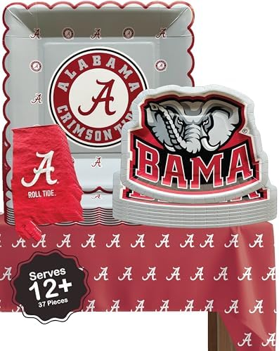 Alabama Party Decorations Crimson Tide Supplies, Plates & Napkins Set 37 Pc by PartyKandyDecorGifts
