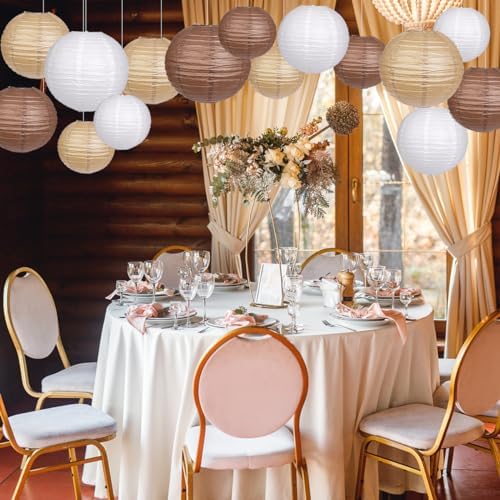 Round Hanging Paper Lanterns Brown Party Decorations 15pcs - Image 7
