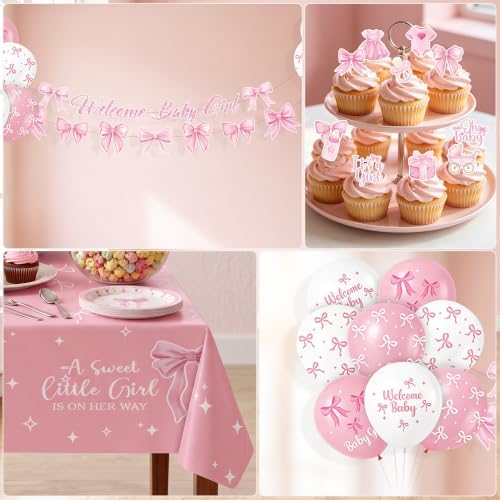 200Pcs Pink Bow Baby Shower Decorations Party Supplies for Girls, Serves 24 - Image 5