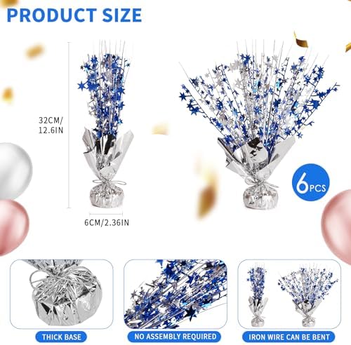6 Pack Metallic Foil Spary Centerpieces for Tables, Silver Navy Blue Centerpieces for Tables Decorations, Star Brust Table Centerpieces for Birthday Graduation Wedding Baby Shower Party - Image 7