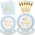 96 Pcs Blue Gingham Baby Shower Party Decorations, Serves 24 by Greencian