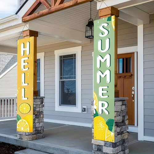 BlissYard 2pcs Hello Summer Door Banner Lemon Porch Banner Sign Sweet Summer Sunshine Front Door Hanging Decor Banners for Seasonal Home Hawaii Tropical Party Outdoor Decorations - Image 6