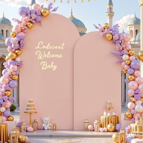 7.2FT 6FT Arch Backdrop Cover for Wedding, Set of 2 Stretchy Spandex Fitted Arch Stand Cover for Baby Shower, Birthday Party Decor, Chiara Backdrop Cover with Double-Sided Design(Dusty Pink) by Besutolife