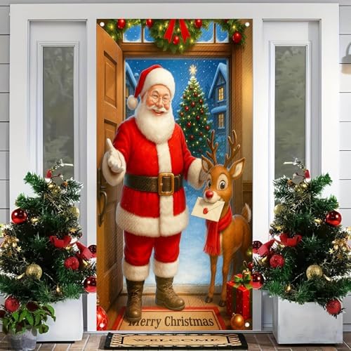 BlissYard Door Cover Santa Reindeer 35x71 Inch Polyester - Image 4
