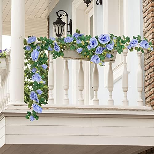 TELDRASSIL 4Pcs(26 FT) Artificial Rose Vine Fake Flower Garland Fake Silk Rose Hanging Vine for Wedding Party Background Arch Garden Background Decoration (Blue) - Image 7