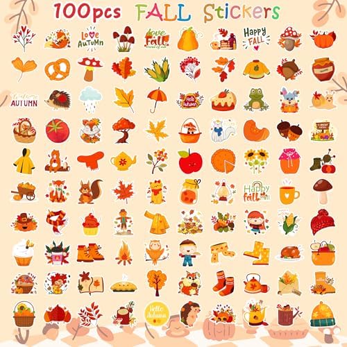 OHOME Fall Stickers | 100 PCS Thanksgiving Stickers for Kids - Vinyl Thanksgiving Games Toys Gifts Activities Essentials Party Favors Supplies - Friendsgiving Crafts Bulk for Classroom Home - Image 2