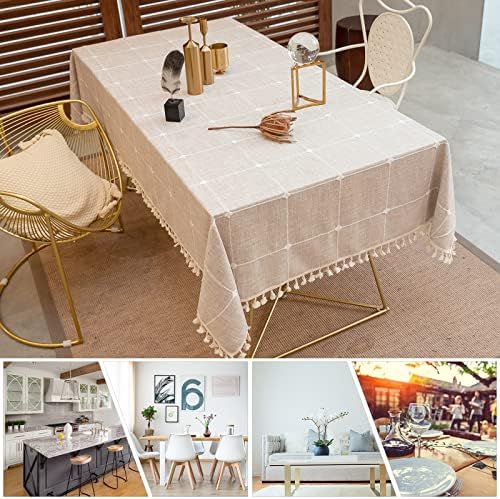 Deep Dream Tablecloths, Embroidered Waterproof Table Cloth Cotton Linen Wrinkle Free Anti-Fading Table Cover Decoration for Kitchen Dinning Party Christmas, 55 x 86 Inch - Light Brown - Image 4