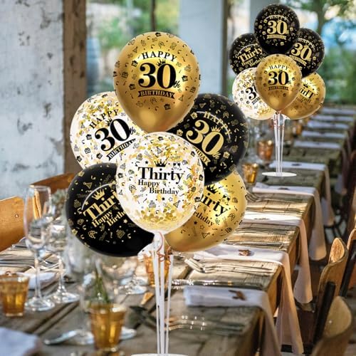 TONIFUL 4 Set Black Gold 30 Printed Balloon Stands for 30th Birthday Decor - Image 6