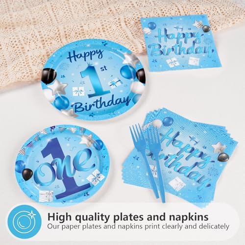 96Pcs Blue 1st Birthday Party Decorations for One Year Old, Serves 24 - Image 3