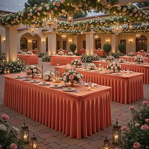 2 Packs Terracotta Spandex Table Cloths 4 Foot, Fitted Stretch Table Cover with Skirts 24x48 Inch, Wrinkle-Free Floor Length Tablecloths Rectangular for Weddings Parties Banquets Events Decorations - Image 6