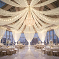 12 Panels Beige Ceiling Curtains with Lights for Weddings - 5ftx30ft Wrinkle-Free Tulle Fabric Wedding Arch Draping Ceiling Drapes Decorations for Wedding Party Ceremony Stage Tent Event by Unknown