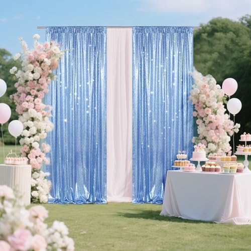 PartyDelight Baby Blue Sequin Backdrop Curtains 2x8ft 2 Panels - Image 4