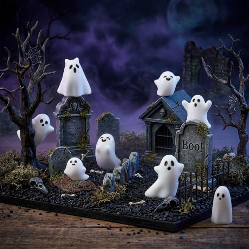 CCINEE 24 Pcs Halloween Mini Resin Ghost Figurines in 8 Styles, Matte Finish Spooky Whimsical Tabletop Decor for Halloween Party, Tiered Tray, Bowl Filler, and Seasonal Home Decoration - Image 4