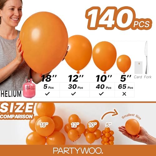 PartyWoo Burnt Orange Balloons 140pcs Different Sizes of 18 12 10 5 Inch Terracotta Rust Fall Color Autumn Boho Balloon Arch Kit Garland for Thanksgiving Halloween Fall Party Decorations Orange-F53 - Image 6