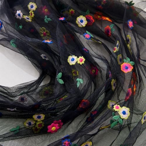JIALE Black Floral Table Runner, Embroidery Daisy Seasonal Table Decorations, 120Inch 10FT Tulle Fabric for Home Decor, Bridal Shower Wedding, Baby Shower Parties, DIY Craft - Image 4