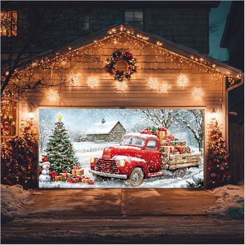 HOMETITUTE Christmas Truck Garage Door Cover Banner 13x6ft Polyester - Image 5