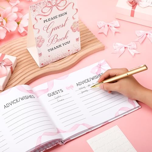 Fuyoooo 27 Pcs Bow Baby Shower Sign in Guest Book with Gold Pen - Image 2