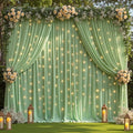 10 x 10 Sage Green Backdrop Curtain with Lights String for Party by PartyTalk