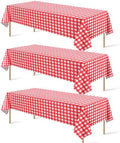 3 Pack Red and White Plastic Checkered Tablecloth, Premium Decorative Disposable Red Gingham Plaid Table Cloths for Parties, Rectangle Party Table Cover for Picnic Farm Birthday Wedding, 54x108 Inch by RAGNHILD