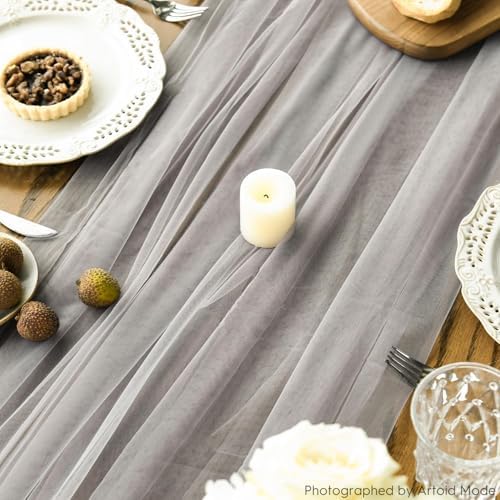 Artoid Mode 3PCS Grey Gauze Table Runner 120 Inch 10FT, Seasonal Sheer Kitchen Dining Holiday Wedding Birthday Baby Shower Table Decor for Home Party - Image 6