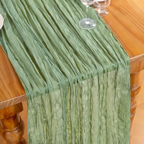 DeZerlor Sage Green Cheesecloth Table Runners 12 Pack Summer Boho Runners - Image 4