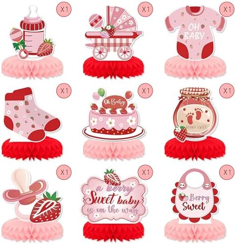 9 PCS Strawberry Baby Shower Party Decorations - Image 4