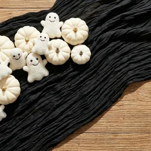 6 Pack Halloween Black Cheesecloth Table Runner Boho Gauze Home Decor - Image 6