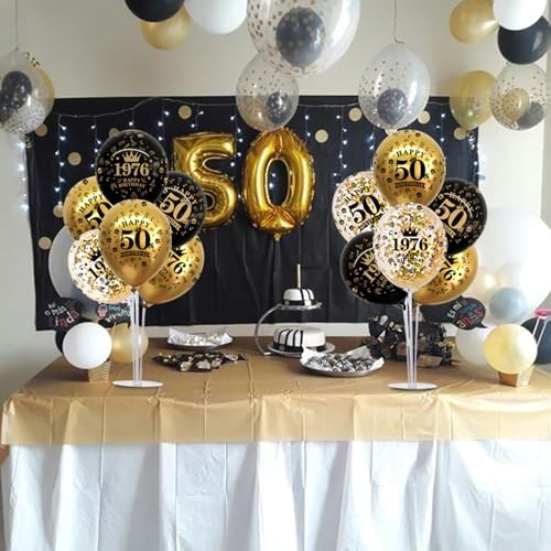 TONIFUL 4 Set 50th Birthday Decor Printed 1976 Black Gold Balloon Stand - Image 4
